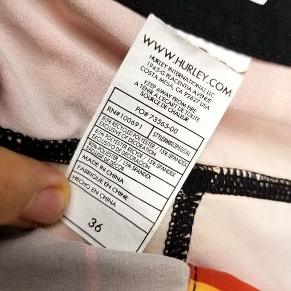 NEW Hurley Phantom Sunset Orange Red Flame Striped Surf Swim Board Shorts 36 Men - Picture 6 of 10